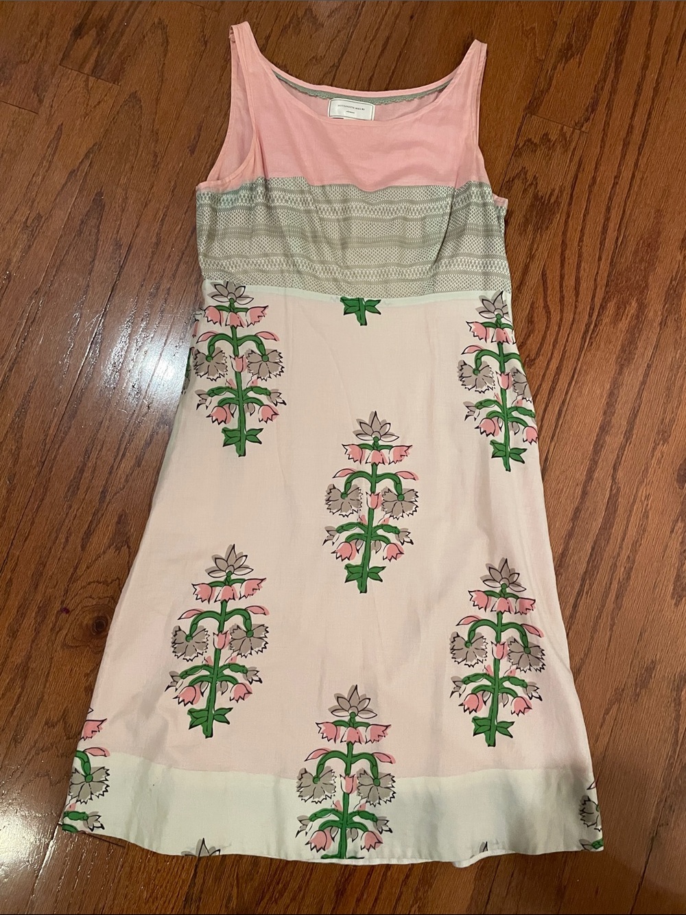 Moulinette Soeurs Pink Floral Tank Dress with Green Accents